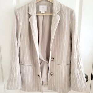 H Halston Linen Blend Stripe Open Blazer Size Large